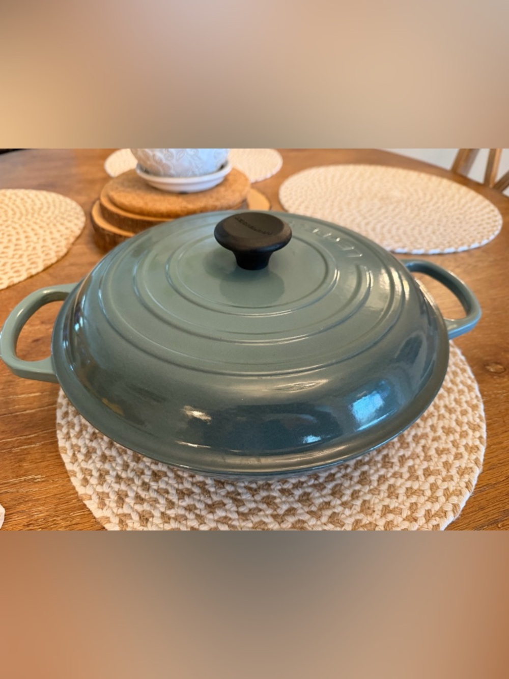 Le Creuset Enameled 3.5 Quart Braiser w lid Ocean Blue Green